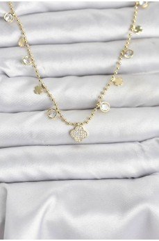 Pirinç Gold Renk Yonca Model Kadın Kolye