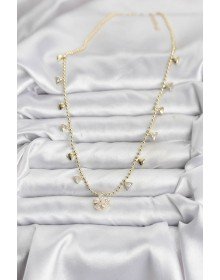 Pirinç Gold Renk Zirkon Taşlı Çiçek Model Kadın Kolye