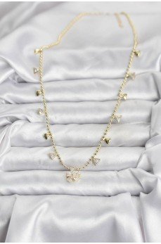 Pirinç Gold Renk Zirkon Taşlı Çiçek Model Kadın Kolye