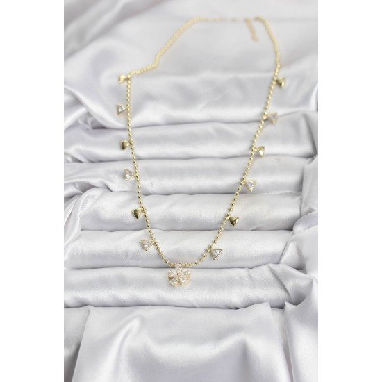 Pirinç Gold Renk Zirkon Taşlı Çiçek Model Kadın Kolye Pirinç Gold Renk Zirkon Taşlı Çiçek Model Kadın Kolye