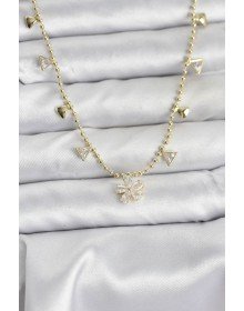 Pirinç Gold Renk Zirkon Taşlı Çiçek Model Kadın Kolye