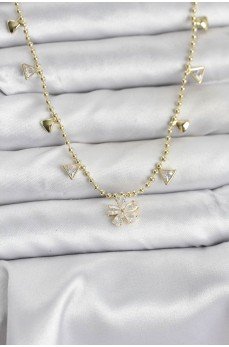 Pirinç Gold Renk Zirkon Taşlı Çiçek Model Kadın Kolye