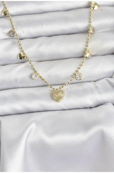 Pirinç Gold Renk Kalp Model Kadın Kolye