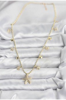 Pirinç Gold Renk Zirkon Taşlı Deniz Yıldızı Model Kadın Kolye
