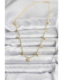 Pirinç Gold Renk Zirkon Taşlı Deniz Kabuğu Model Kadın Kolye