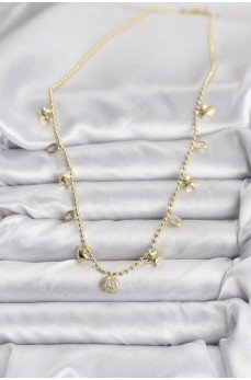 Pirinç Gold Renk Zirkon Taşlı Deniz Kabuğu Model Kadın Kolye