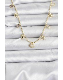 Pirinç Gold Renk Zirkon Taşlı Deniz Kabuğu Model Kadın Kolye