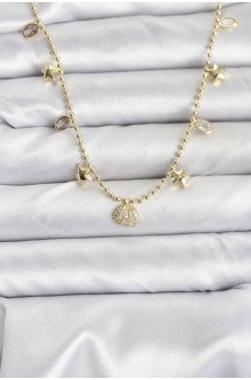 Pirinç Gold Renk Zirkon Taşlı Deniz Kabuğu Model Kadın Kolye
