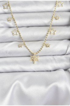 Pirinç Gold Renk Zirkon Taşlı Kutup Yıldızı Model Kadın Kolye