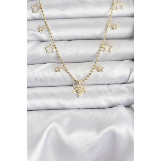 Pirinç Gold Renk Zirkon Taşlı Kutup Yıldızı Model Kadın Kolye Pirinç Gold Renk Zirkon Taşlı Kutup Yıldızı Model Kadın Kolye