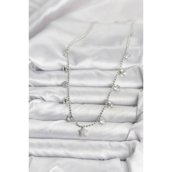 Pirinç Gümüş Renk Yıldız Model Kadın Kolye Pirinç Gümüş Renk Yıldız Model Kadın Kolye