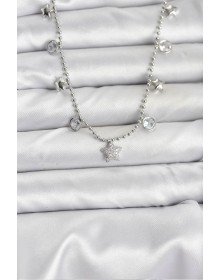 Pirinç Gümüş Renk Yıldız Model Kadın Kolye