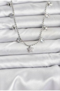 Pirinç Gümüş Renk Yıldız Model Kadın Kolye