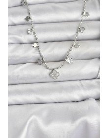 Pirinç Gümüş Renk Yonca Model Kadın Kolye