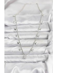 Pirinç Gümüş Renk Zirkon Taşlı Çiçek Model Kadın Kolye