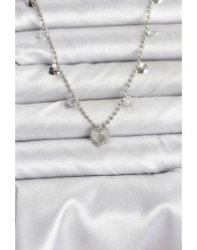 Pirinç Gümüş Renk Kalp Model Kadın Kolye