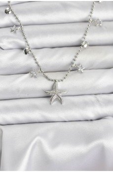Pirinç Gümüş Renk Zirkon Taşlı Deniz Yıldızı Model Kadın Kolye