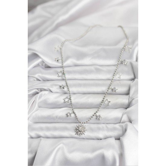 Pirinç Gümüş Renk Güneş Model Kadın Kolye Pirinç Gümüş Renk Güneş Model Kadın Kolye