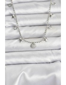 Pirinç Gümüş Renk Zirkon Taşlı Deniz Kabuğu Model Kadın Kolye