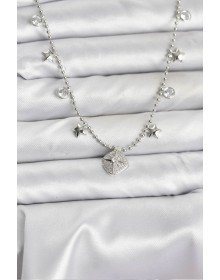 Pirinç Gümüş Renk Zirkon Taşlı Kutup Yıldızı Model Kadın Kolye