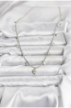 Zirkon Taşlı Kutup Yıldızı Model Pirinç Gümüş Renk Kadın Kolye