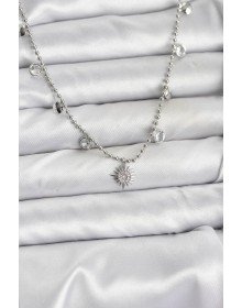 Zirkon Taşlı Kutup Yıldızı Model Pirinç Gümüş Renk Kadın Kolye