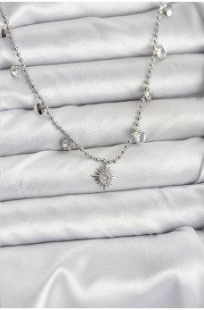 Zirkon Taşlı Kutup Yıldızı Model Pirinç Gümüş Renk Kadın Kolye