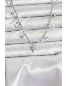 Pirinç Gümüş Renk Zirkon Taşlı Kutup Yıldızı Model Kadın Kolye