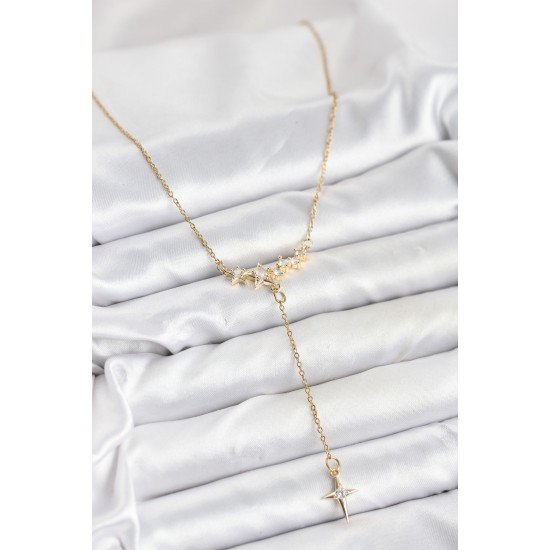 316L Çelik Zincir Gold Renk Yıldız Model Y Kadın Kolye