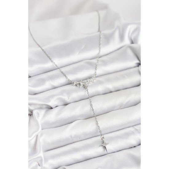 316L Çelik Zincir Gümüş Renk Yıldız Model Y Kadın Kolye