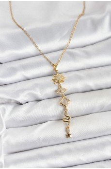 316L Çelik Zincir Gold Renk Güneş ve Enerji Model Kadın Y Kolye