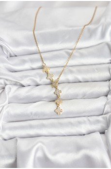 316L Çelik Zincir Gold Renk Yonca Model Kadın Kolye