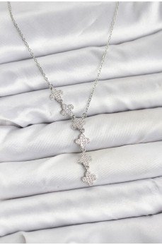 316L Çelik Zincir Gümüş Renk Yonca Model Kadın Kolye