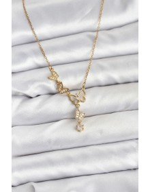 316L Çelik Zincir Gold Renk Kelebek Model Kadın Kolye