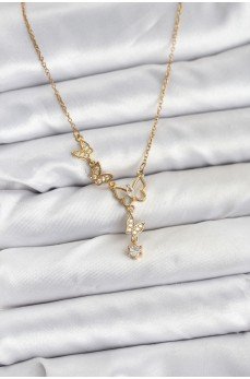 316L Çelik Zincir Gold Renk Kelebek Model Kadın Kolye
