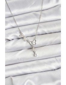 316L Çelik Zincir Gümüş Renk Kelebek Model Kadın Kolye