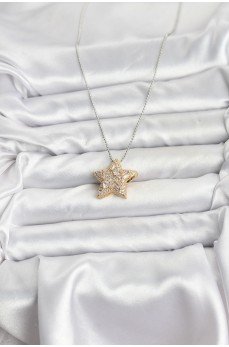 316L Çelik Zincir Gümüş Renk Zincirli Gold Yıldız Model Kadın Kolye