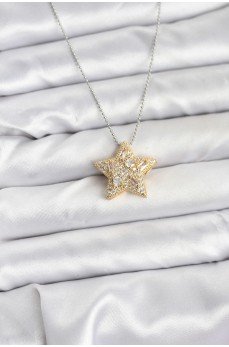 316L Çelik Zincir Gümüş Renk Zincirli Gold Yıldız Model Kadın Kolye