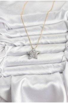 316L Çelik Zincir Gold Renk Zincirli Gümüş Yıldız Model Kadın Kolye