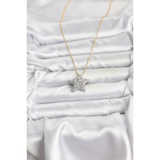 316L Çelik Zincir Gold Renk Zincirli Gümüş Yıldız Model Kadın Kolye