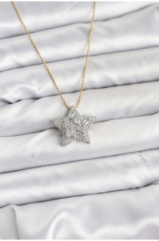 316L Çelik Zincir Gold Renk Zincirli Gümüş Yıldız Model Kadın Kolye