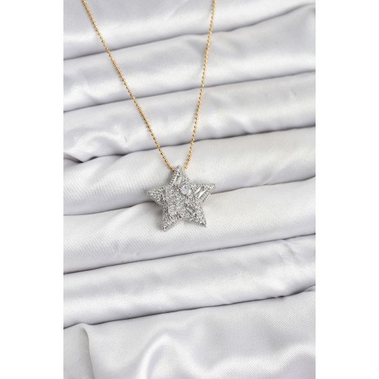 316L Çelik Zincir Gold Renk Zincirli Gümüş Yıldız Model Kadın Kolye