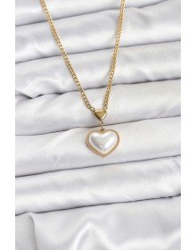 316L Çelik Zincir Gold Renk Bombeli Kalp Model Kadın Kolye