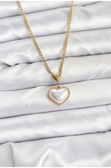 316L Çelik Zincir Gold Renk Bombeli Kalp Model Kadın Kolye