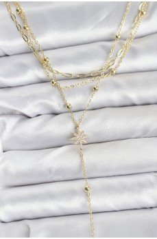 Pirinç Gold Renk Kutup Yıldızı Detaylı 3'lü Kombin Kadın Kolye