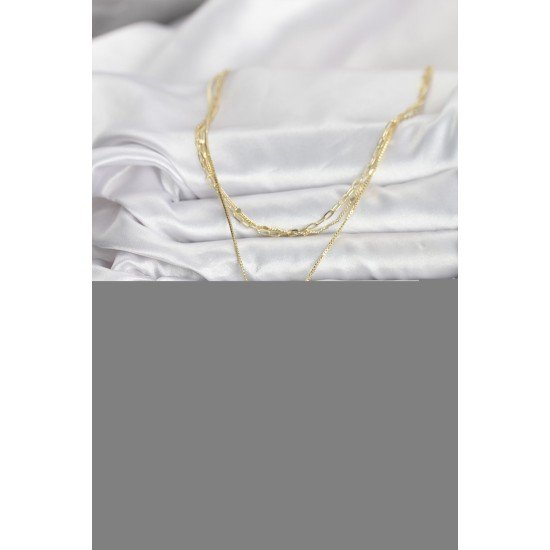 Pirinç Gold Renk Kalp Detaylı 3'lü Kombin Y Kadın Kolye