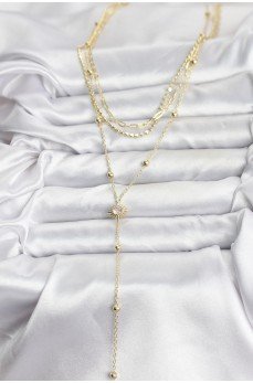 Pirinç Gold Renk Güneş Model Detaylı 3'lü Kombin Y Kadın Kolye