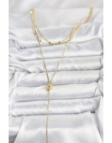 Pirinç Gold Renk Düğüm Model Detaylı 3'lü Kombin Y Kadın Kolye