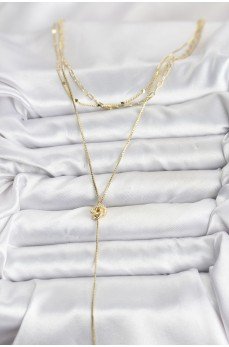 Pirinç Gold Renk Düğüm Model Detaylı 3'lü Kombin Y Kadın Kolye