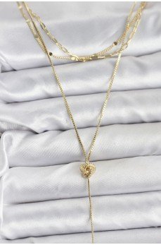 Pirinç Gold Renk Düğüm Model Detaylı 3'lü Kombin Y Kadın Kolye